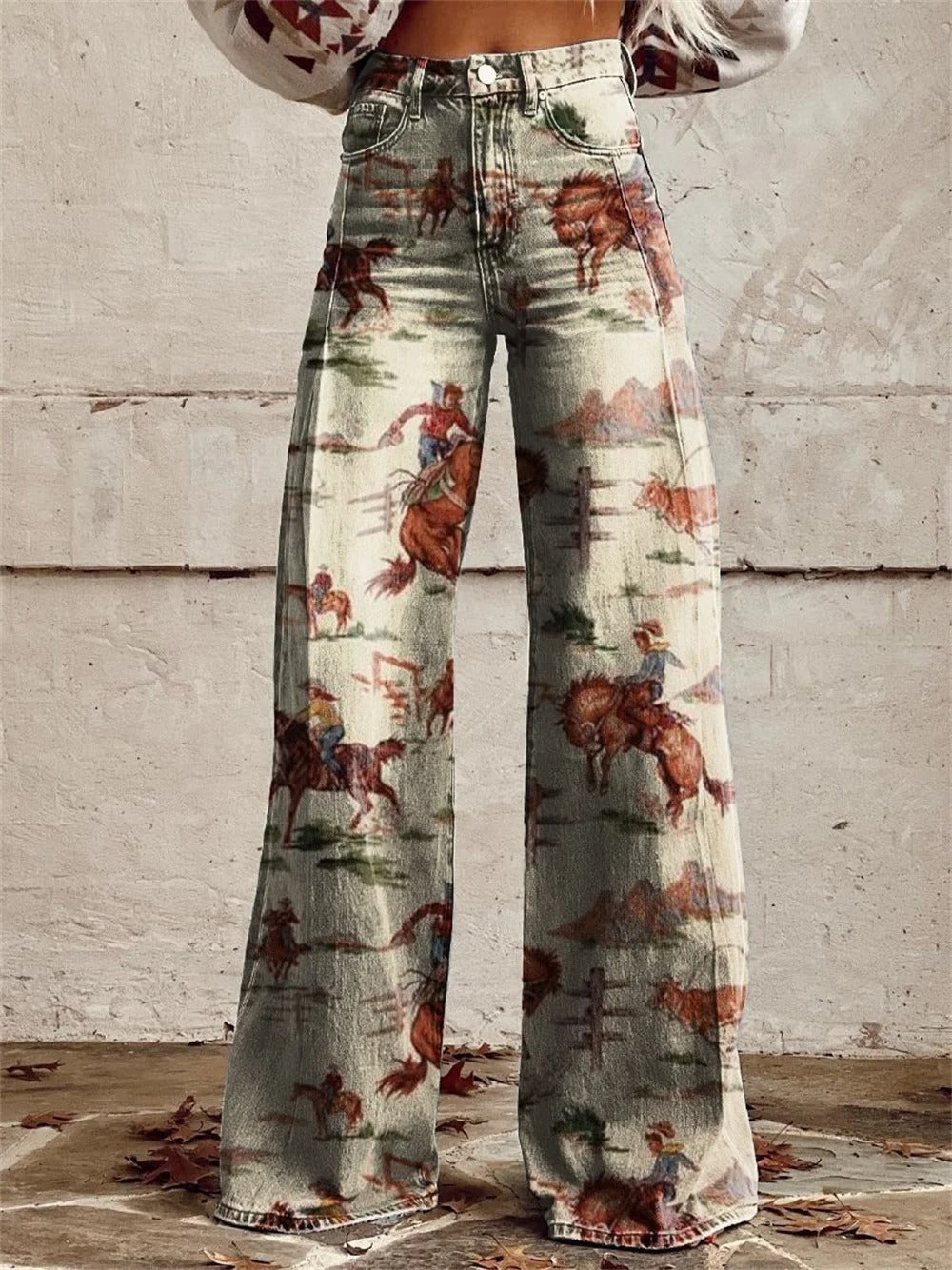 Penelope - Vintage Printed Wide Leg Pants