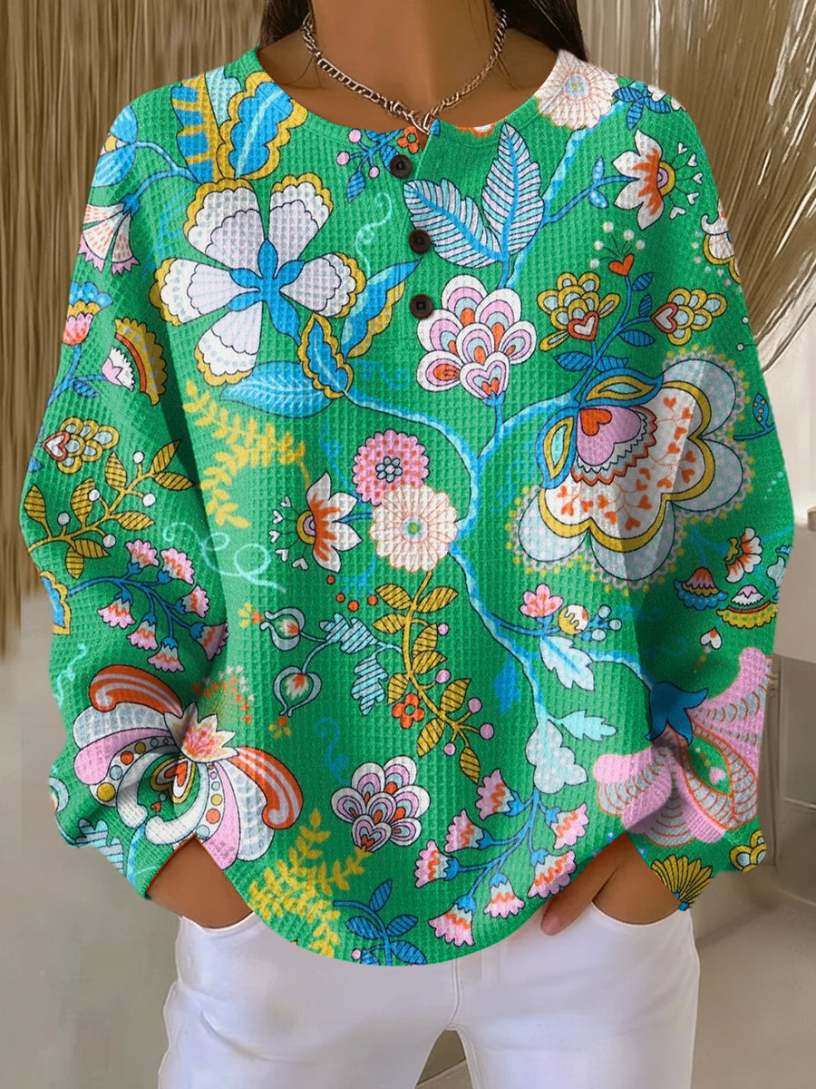 Elina | Sweater with Colourful Ethnic Floral Print