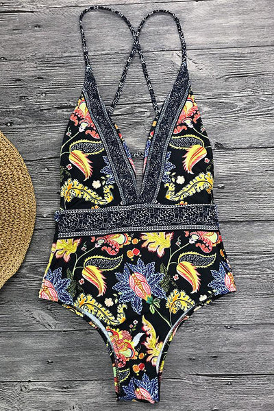 Dyani - BOHO PRINT SWIMSUIT WITH V-NECK DESIGN