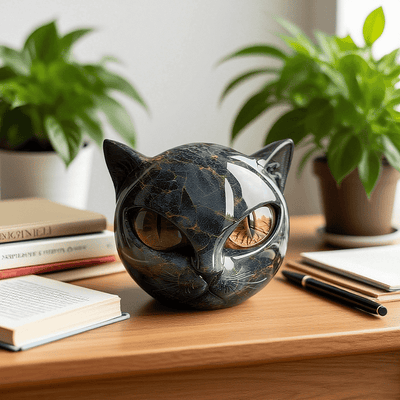 NyxCharm - Mystical Black Cat Head Sculpture