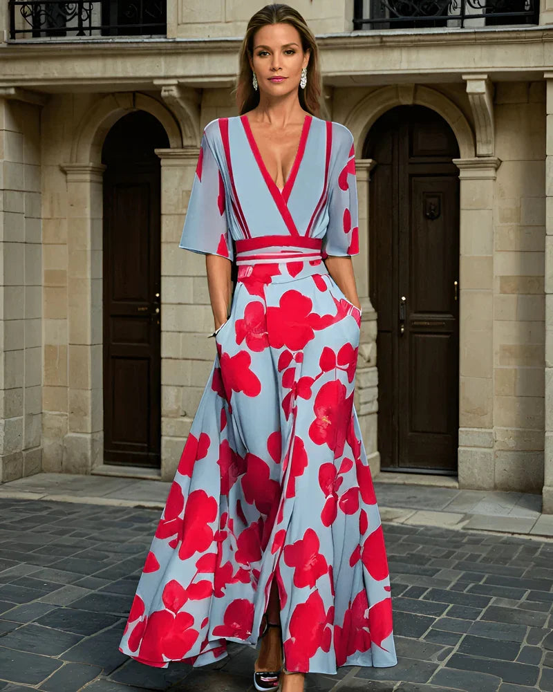 Elisa - Elegant Wrap Maxi Dress with Flowers