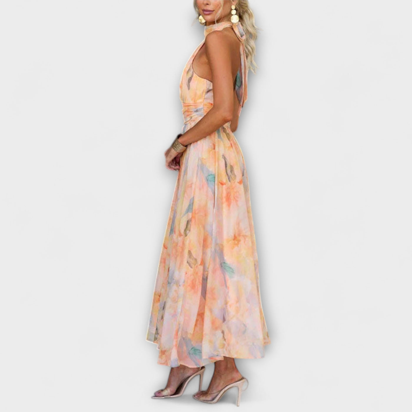 Alayah™ | Watercolor Halter Neck Maxi Dress