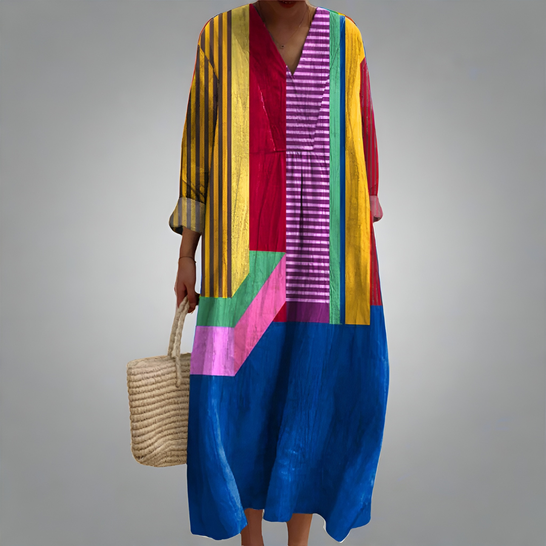 Adriana – Artistic Patchwork Midi Dress