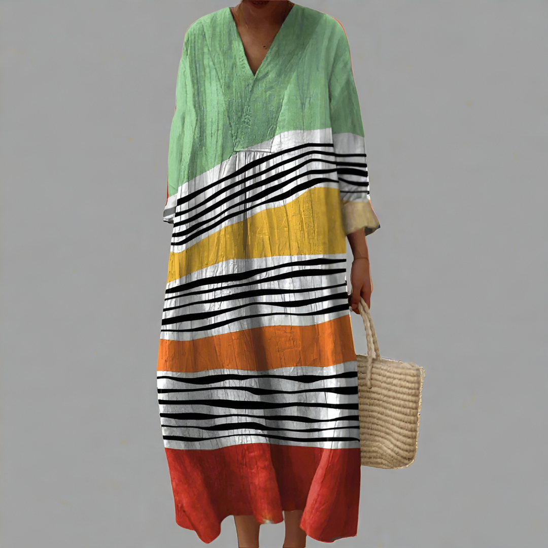 Clementine – Striped V-Neck Midi Dress for Women