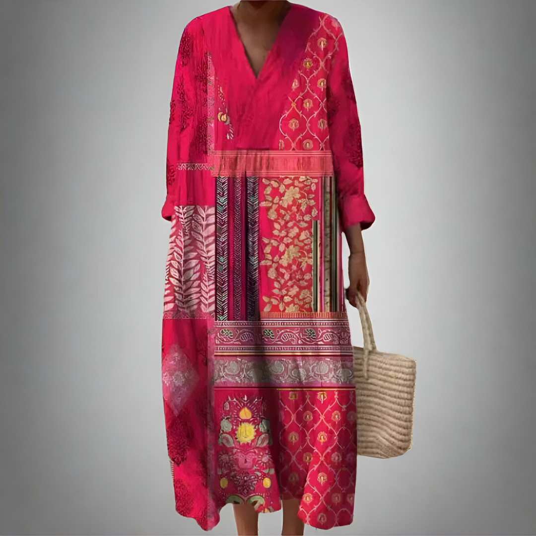 Gwendolyn – Bohemian Patchwork Midi Dress for Women