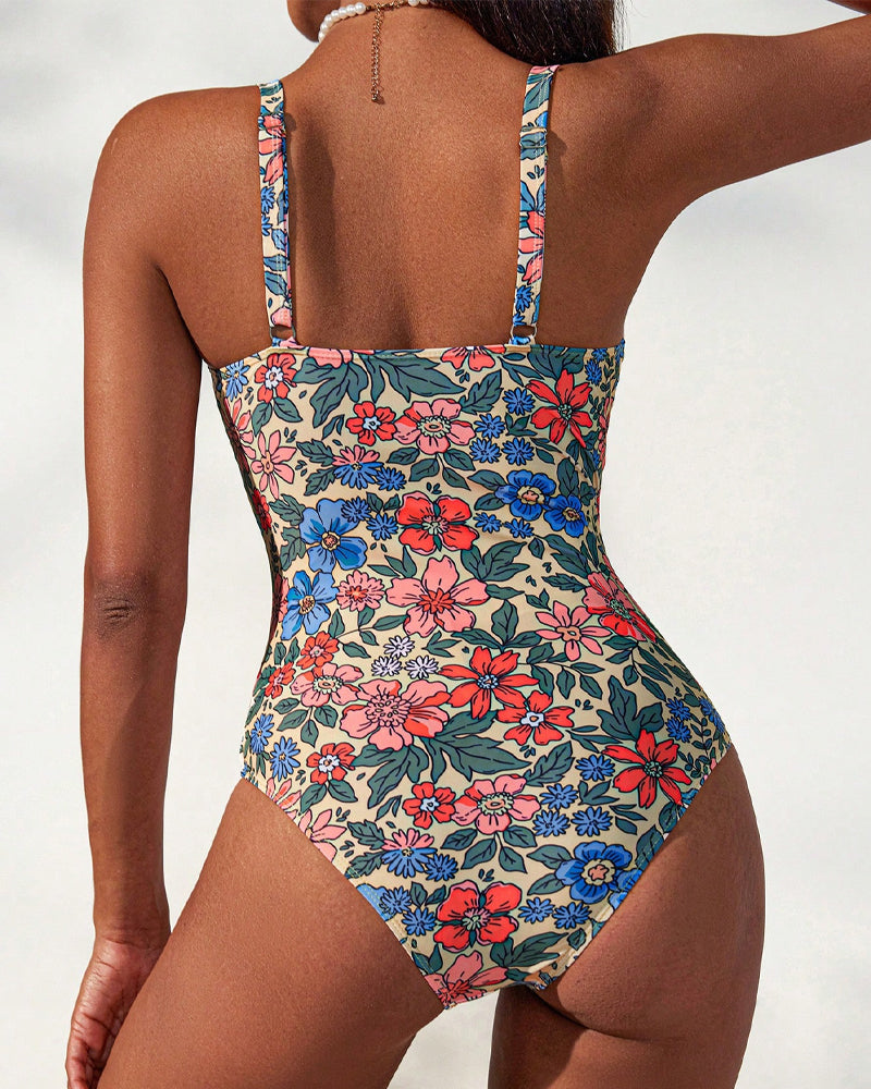 Wendy - Floral Print Halter Neck Swimsuit