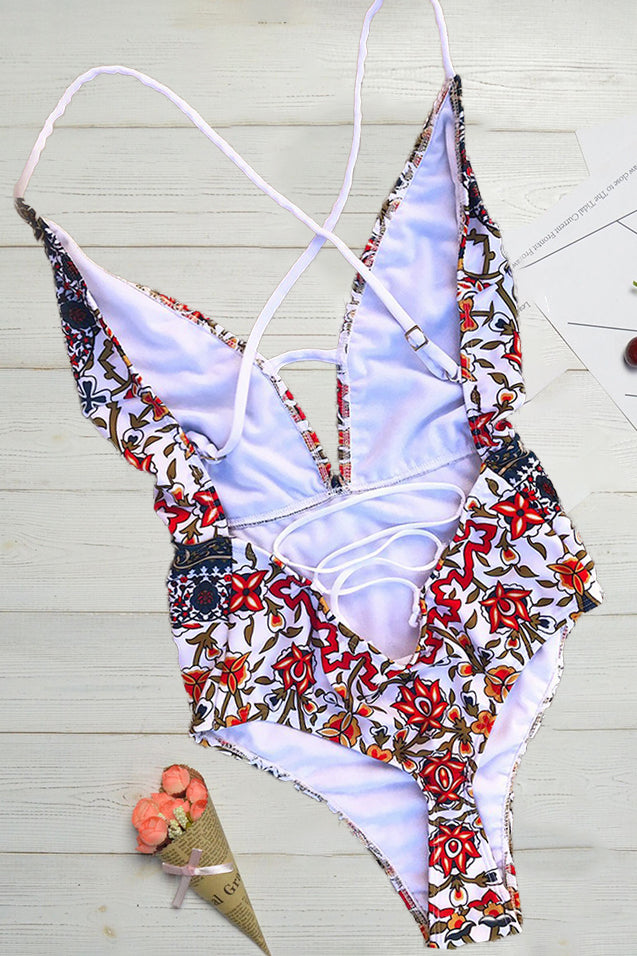 Dyani - BOHO PRINT SWIMSUIT WITH V-NECK DESIGN
