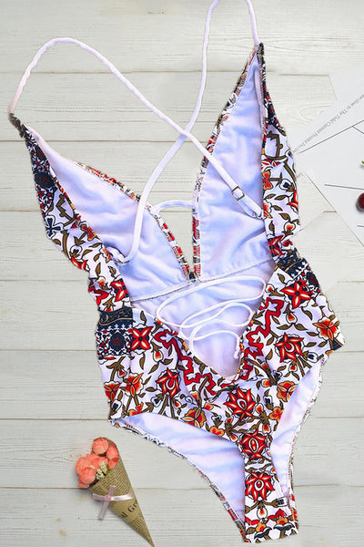 Dyani - BOHO PRINT SWIMSUIT WITH V-NECK DESIGN