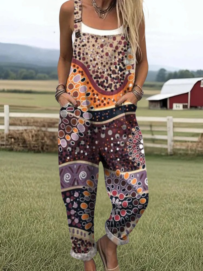 Ellie - Women's jumpsuit with geometric pattern and art print, vintage, wide leg