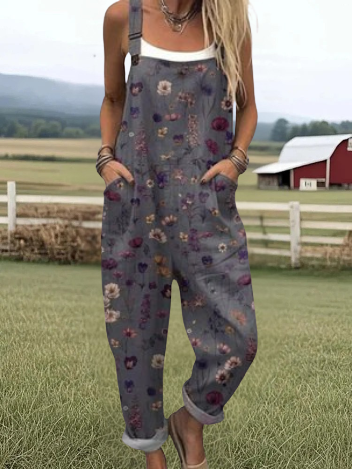 Josie - Women's jumpsuit with vintage flowers and art prints