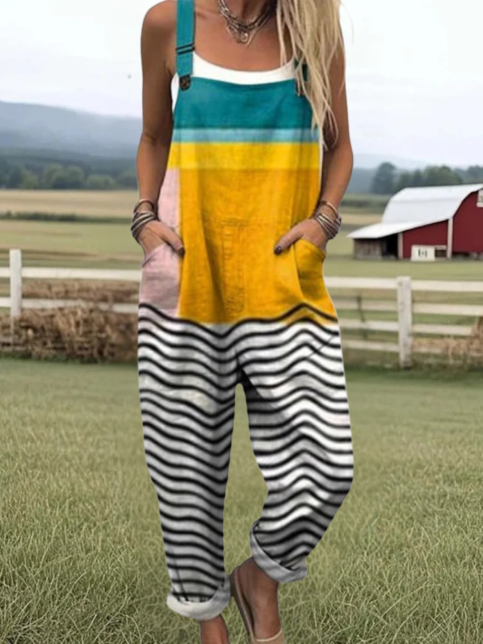 Abilene - Women's jumpsuit with abstract geometric art print and wide legs
