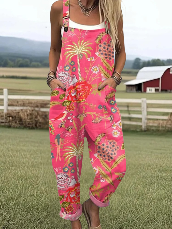 Cheyenne - Women's jumpsuit with vintage flowers and art prints