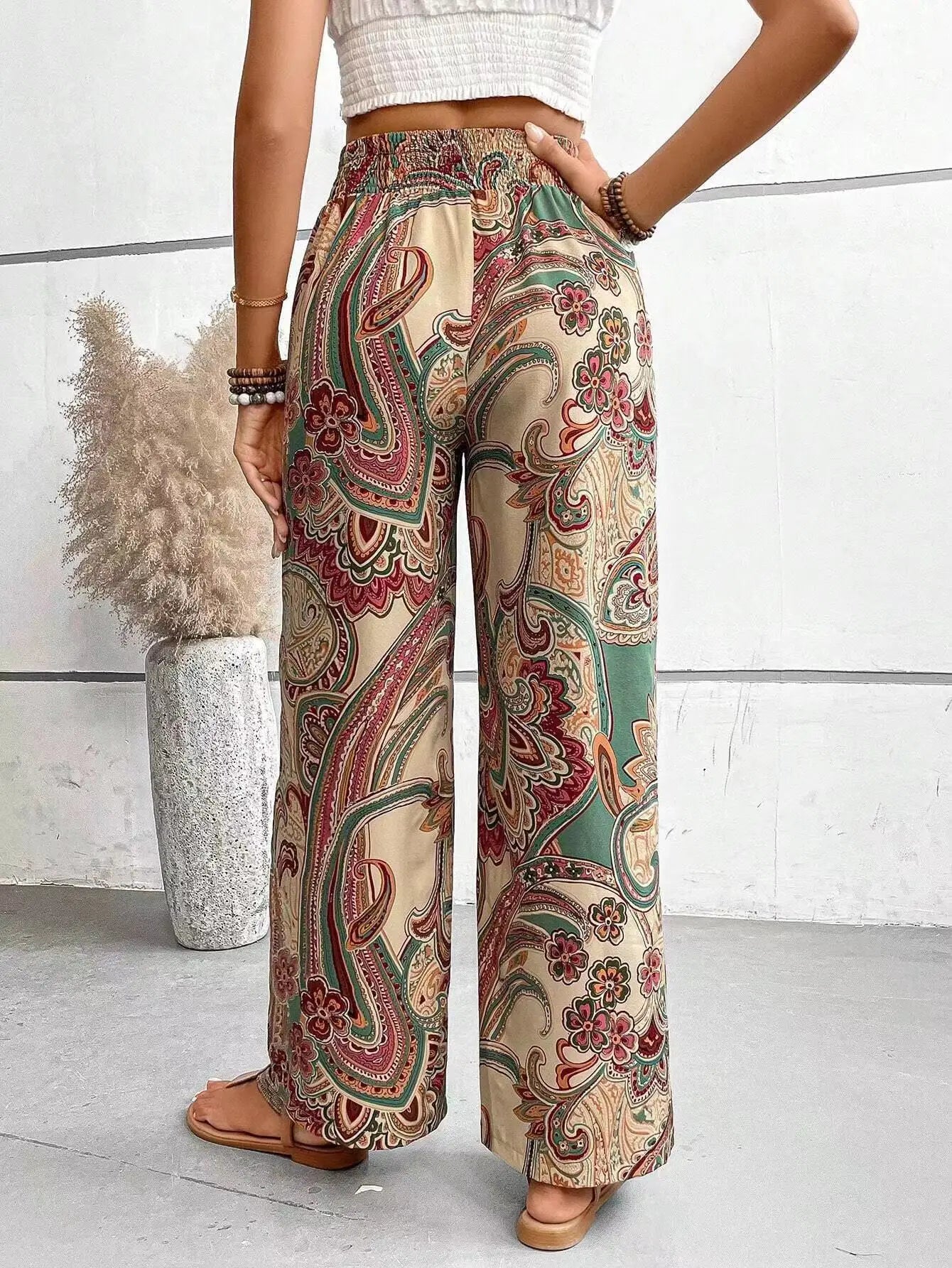 Olivia - Vintage Printed Wide-leg Pants