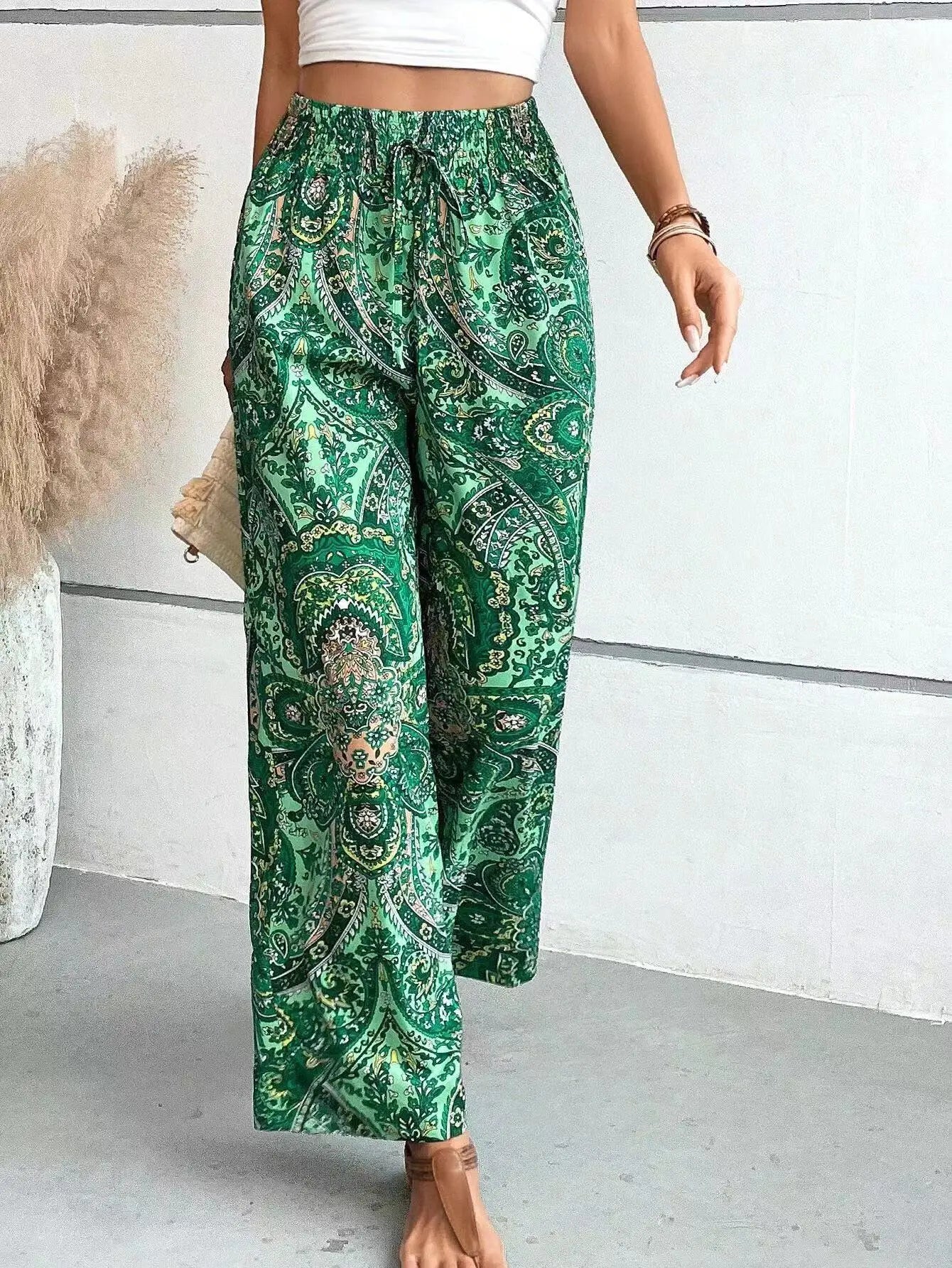 Olivia - Vintage Printed Wide-leg Pants