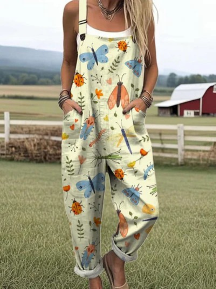 Caroline - Women's jumpsuit with fun insect pattern and art print