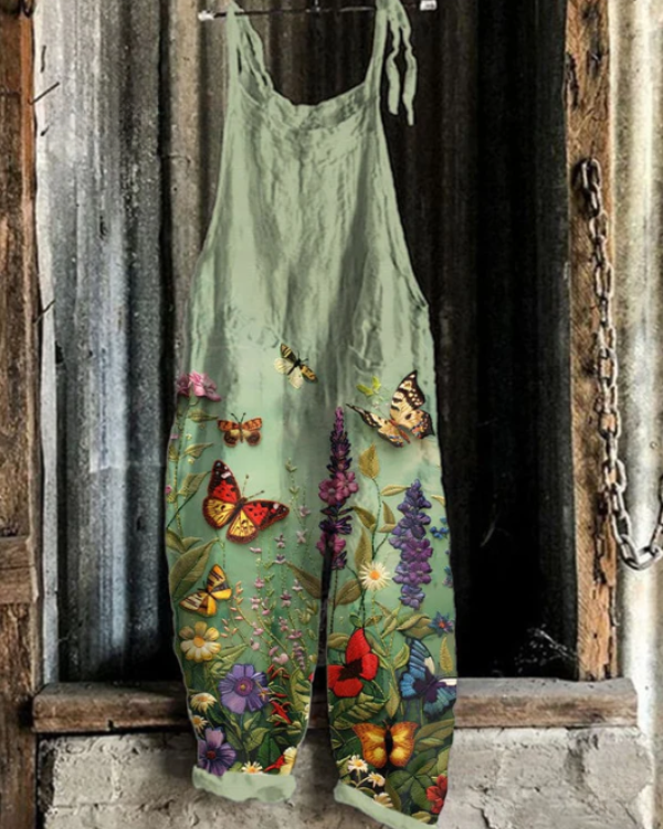 Solea - Lightweight handmade jumpsuit with butterflies and flowers