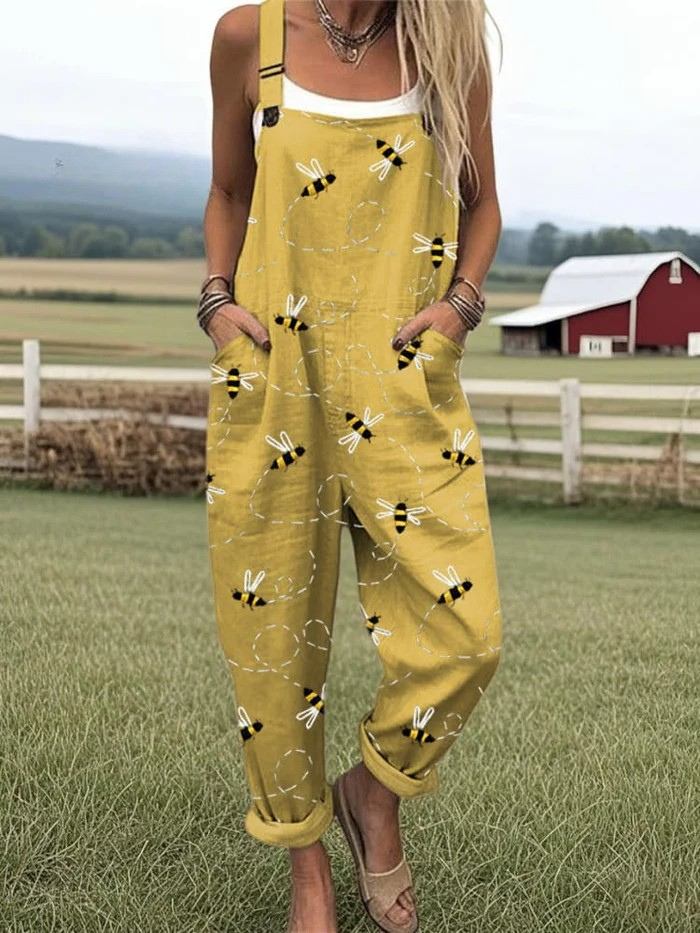 Savannah - Women's jumpsuit with flying bees embroidery pattern