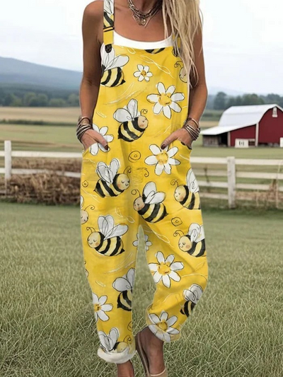Savannah - Women's jumpsuit with flying bees embroidery pattern