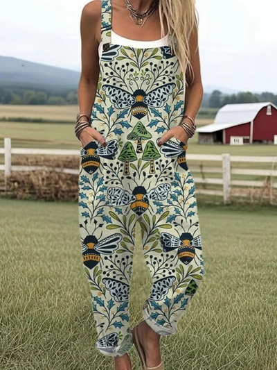 Savannah - Women's jumpsuit with flying bees embroidery pattern