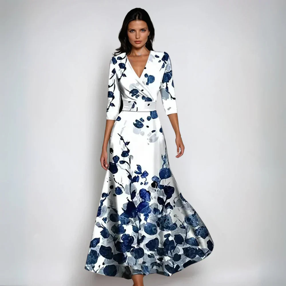 Elisa - Elegant Wrap Maxi Dress with Flowers