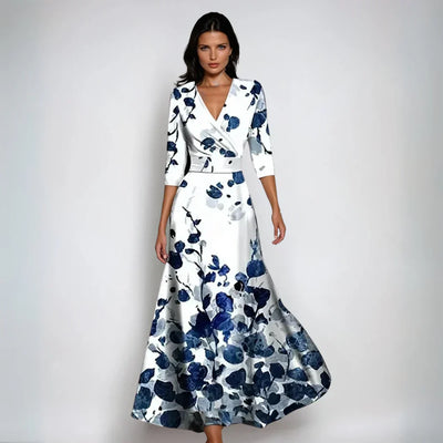 Elisa - Elegant Wrap Maxi Dress with Flowers