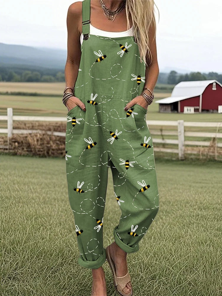 Savannah - Women's jumpsuit with flying bees embroidery pattern