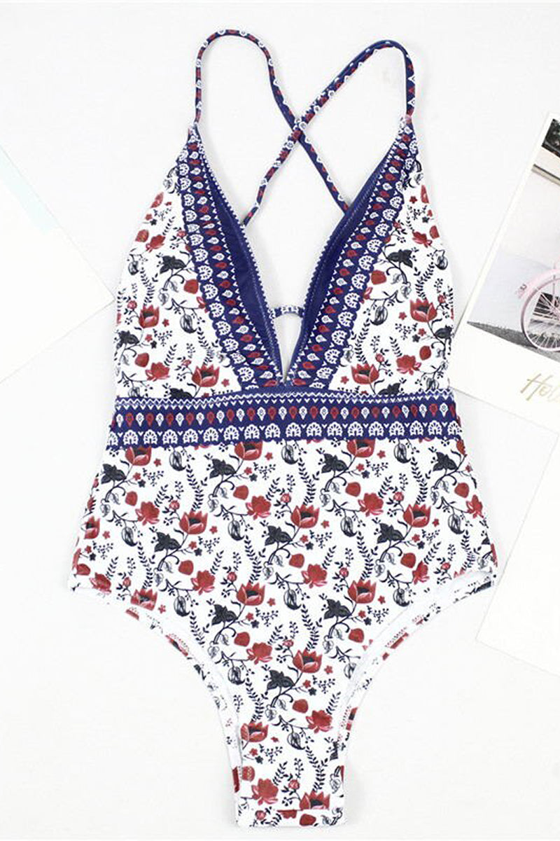 Dyani - BOHO PRINT SWIMSUIT WITH V-NECK DESIGN