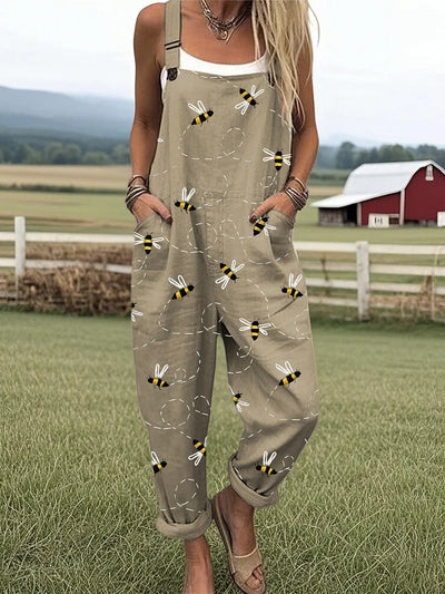 Savannah - Women's jumpsuit with flying bees embroidery pattern