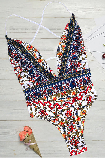 Dyani - BOHO PRINT SWIMSUIT WITH V-NECK DESIGN
