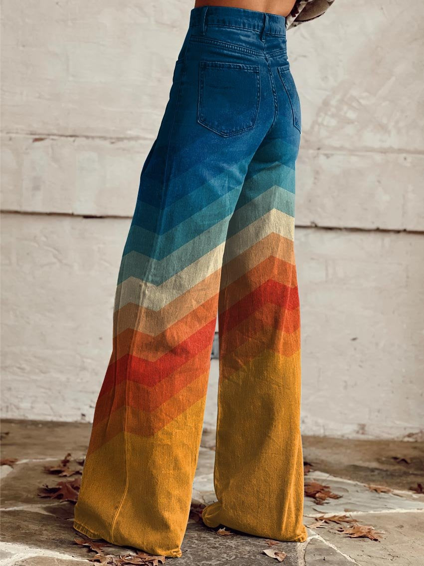 Grace -  Stylish Multicolored Striped Wide Leg Pants