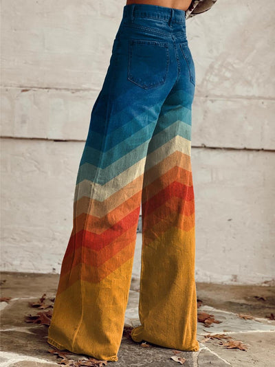 Grace -  Stylish Multicolored Striped Wide Leg Pants