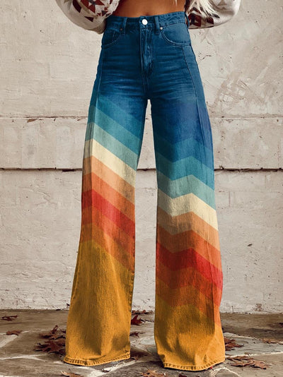 Grace -  Stylish Multicolored Striped Wide Leg Pants